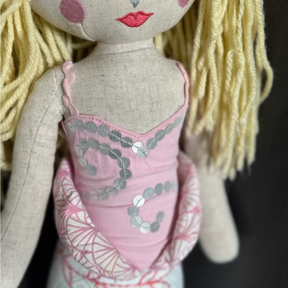 24 in Pottery Barn Mermaid Doll with Pink and Blonde Details